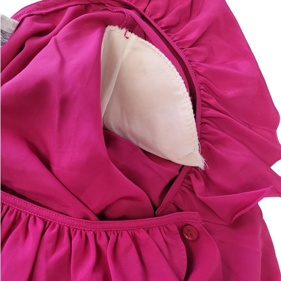 Vintage Anne Klein Hot Pink Ruffle Collar Short Sleeve Button Down Blouse Top - Picture 12 of 13